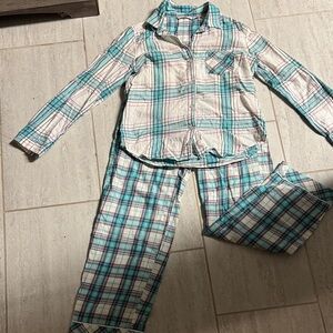 VS Plaid Long-Sleeve Pajama Set - Teal & White